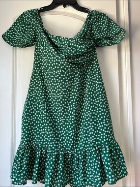Like new SHEIN Green Floral Puff Sleeve Ruffle-Hem Dress